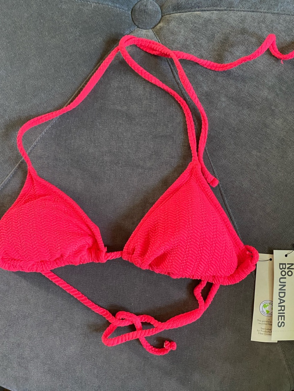 No Boundaries Bright Pink Textured Triangle Bikini Top